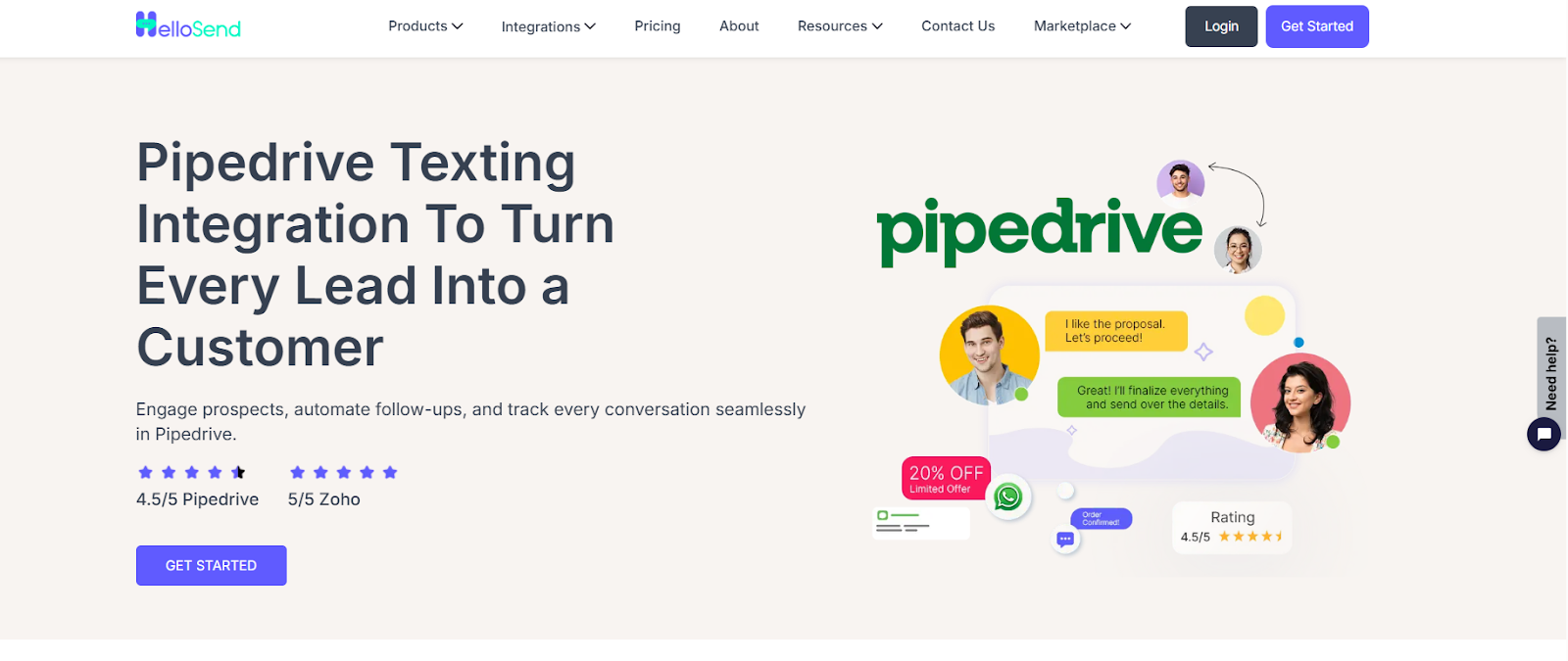 pipedrive hellosend page