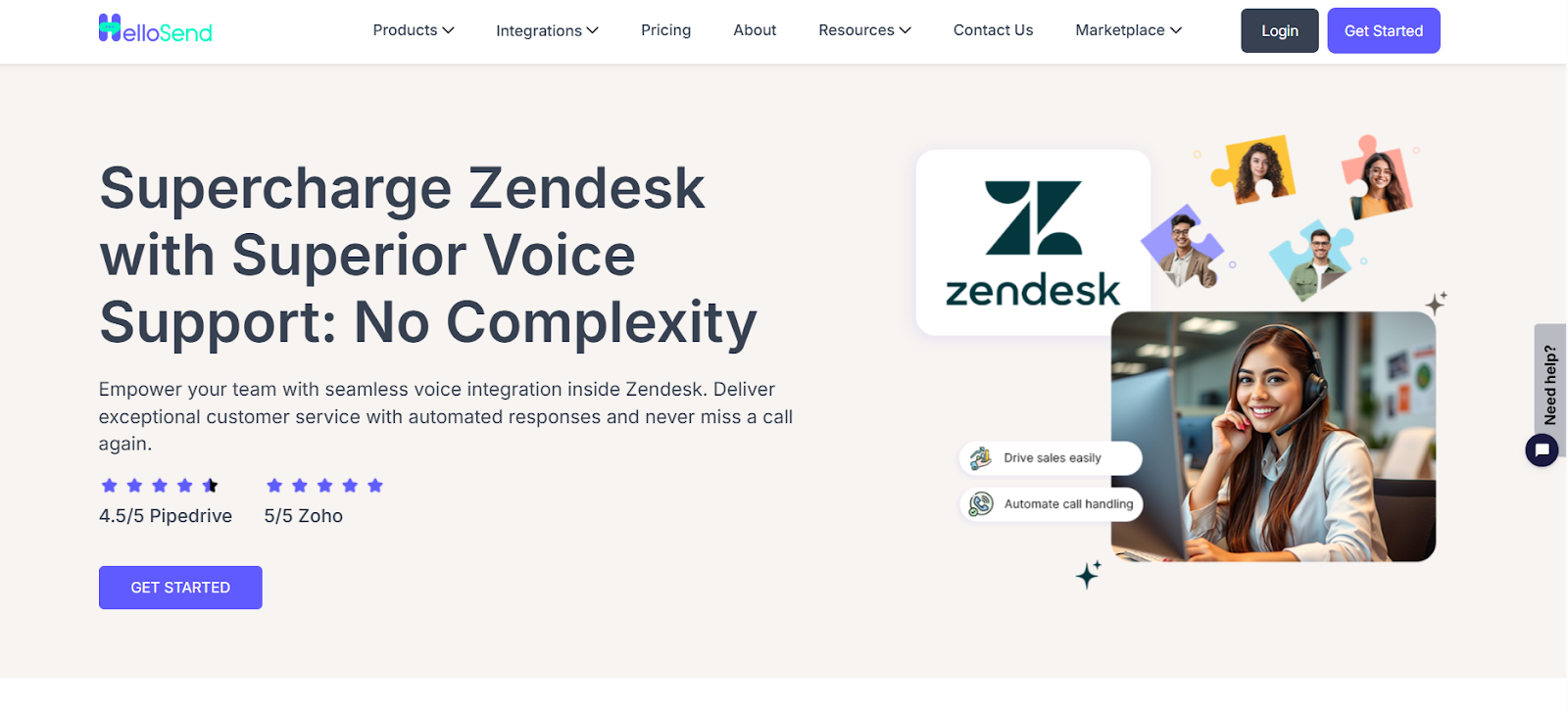 hellosend zendesk page