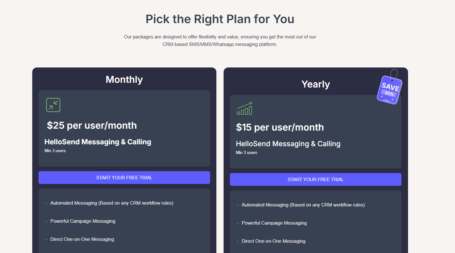 pricing page