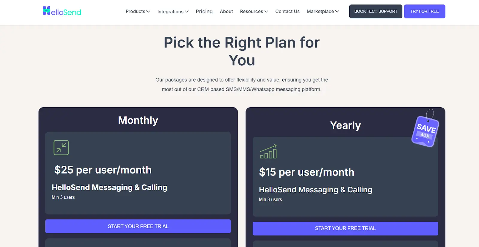 hellosend pricing page