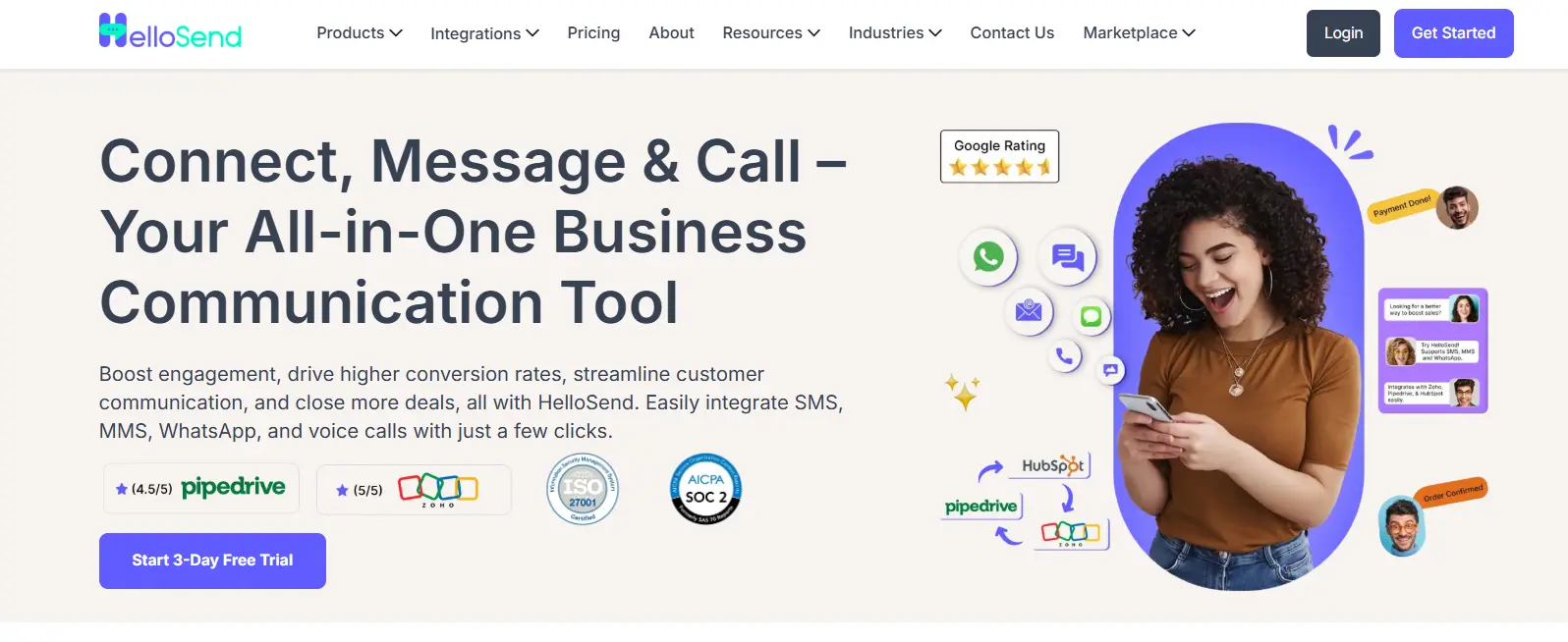  an image showing hellosend homepage
