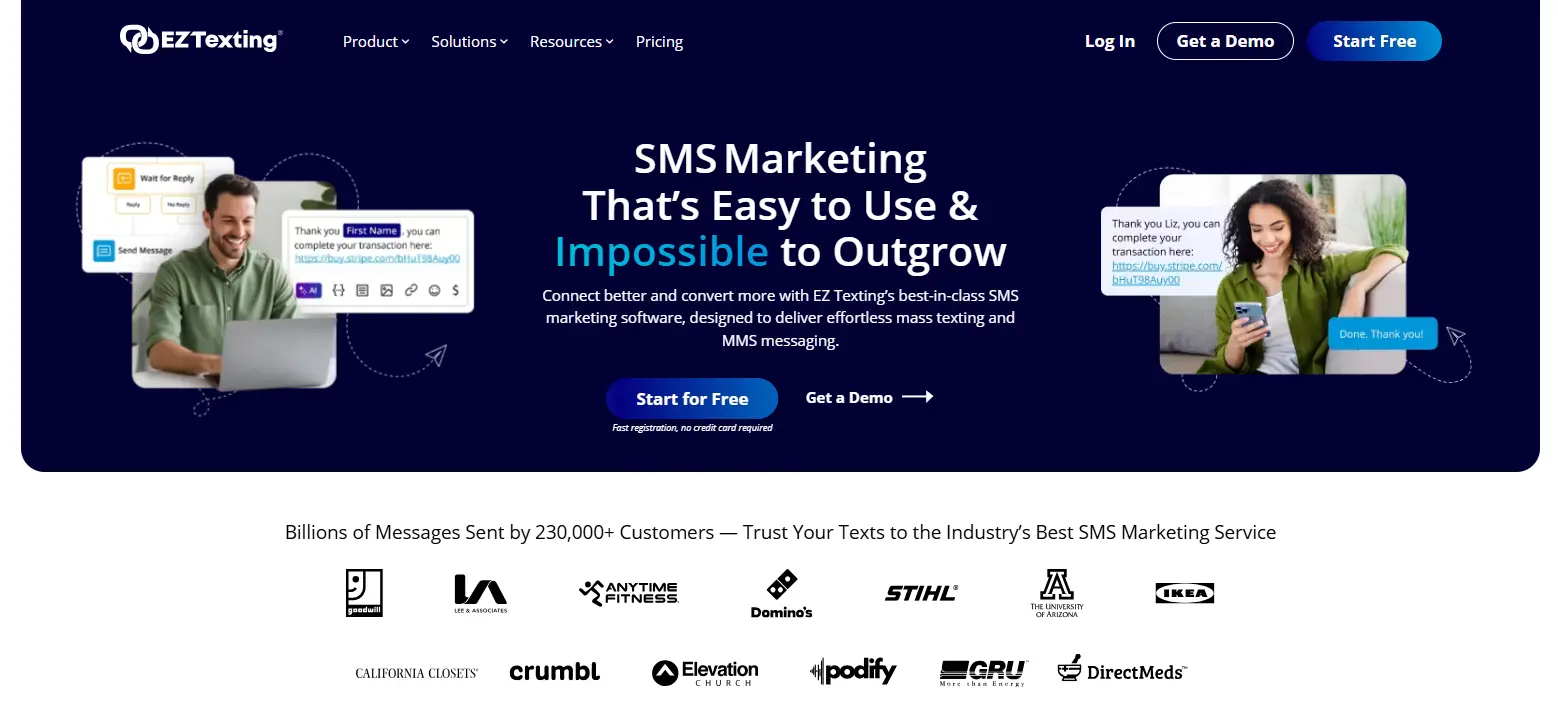 an image showing ez texting homepage