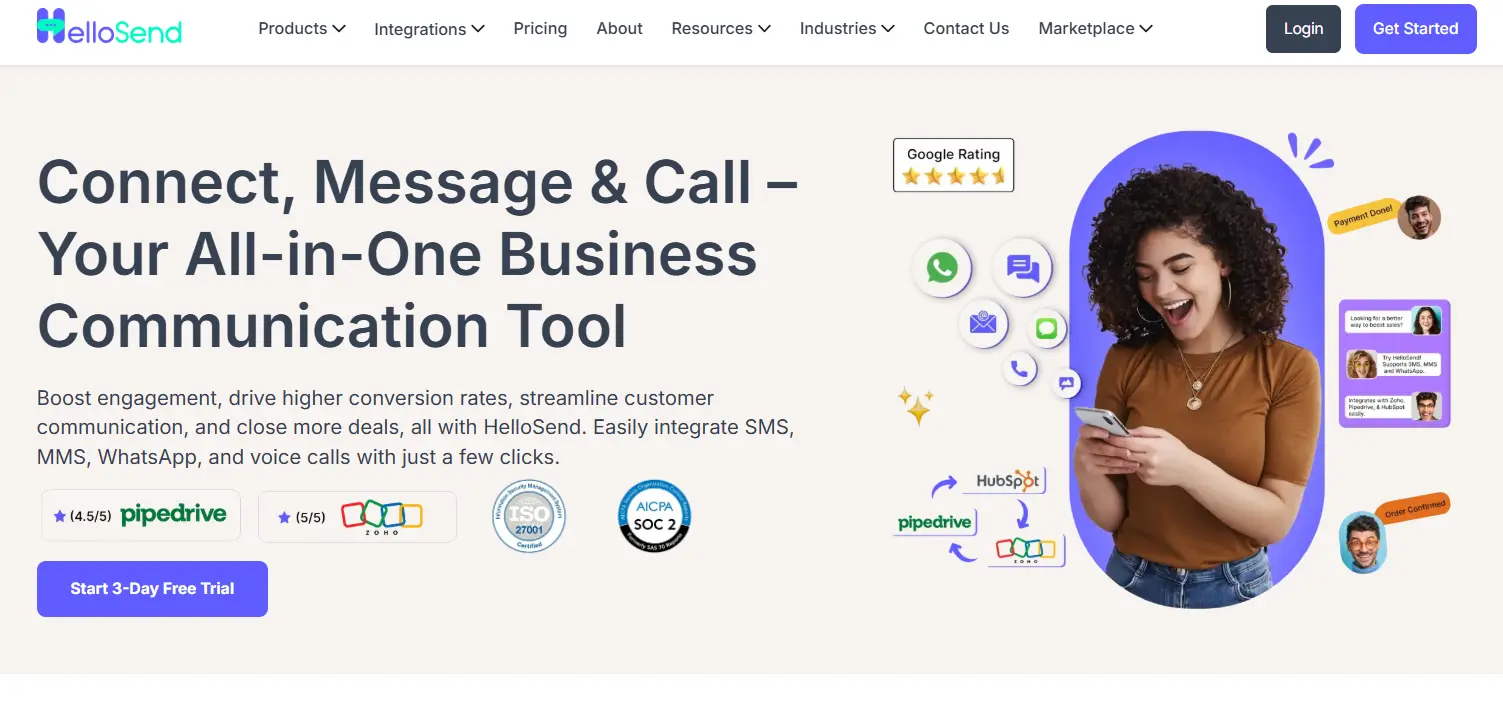 an image showing hellosend home page