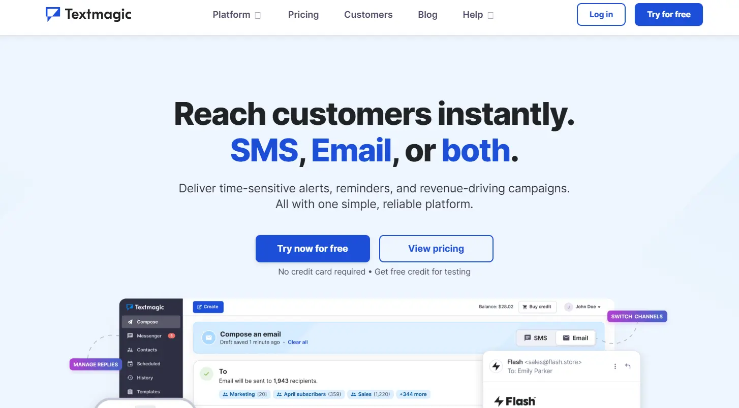 an image showing textmagic home page