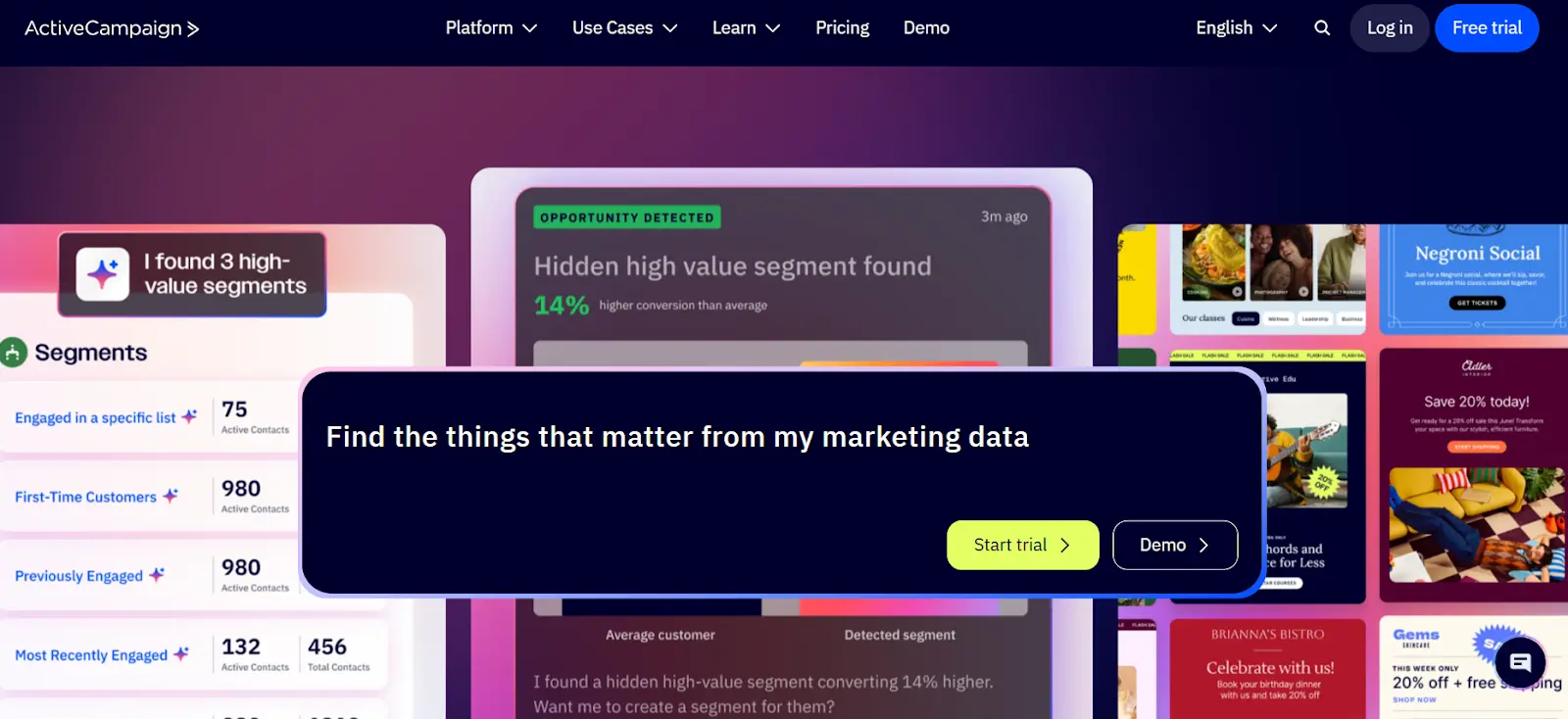 an image showing activecampaign homepage details