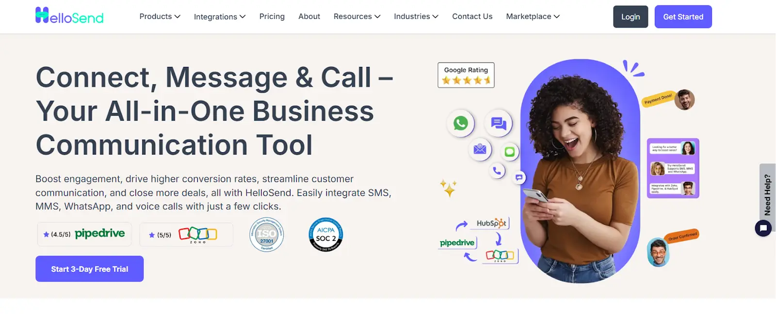 an image showing details of hellosend homepage