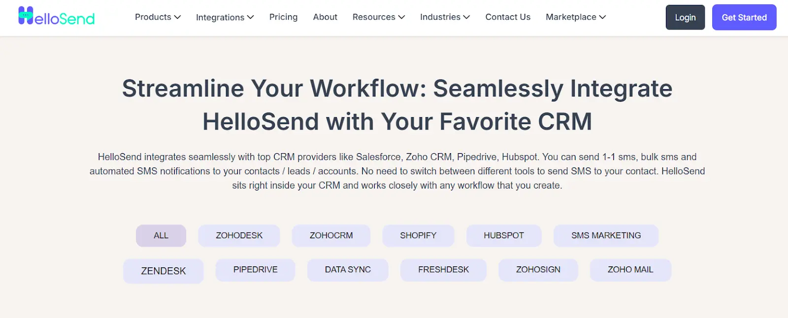 an image showing hellosend other integration details