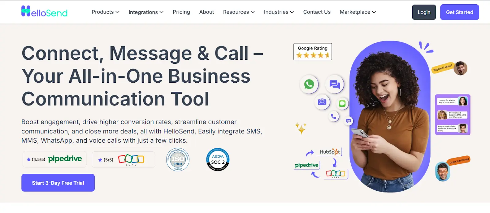 an image showing hellosend home page