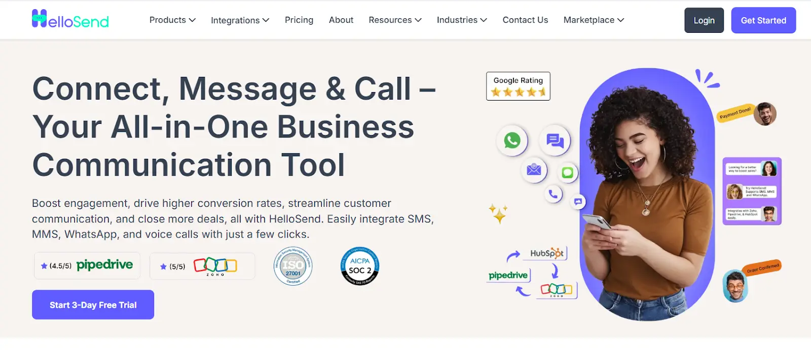  an image showing details of hellosend homepage