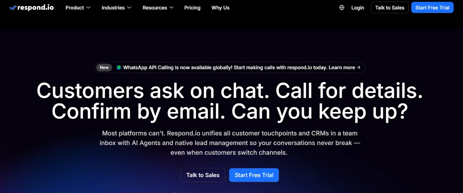 an image showing respond.io homepage