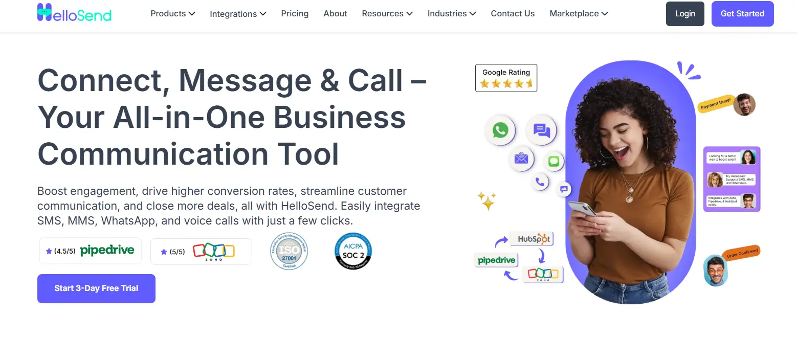 an image showing details for hellosend homepage