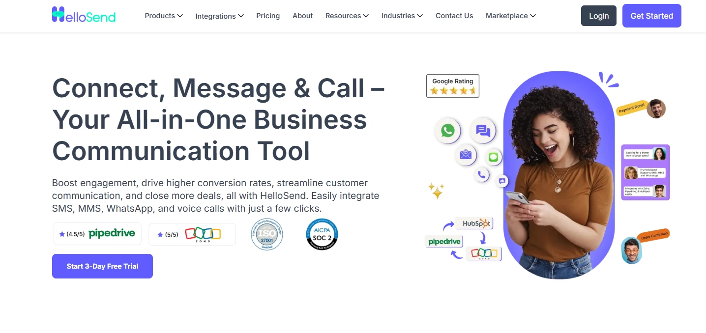 an image showing HelloSend homepage details
