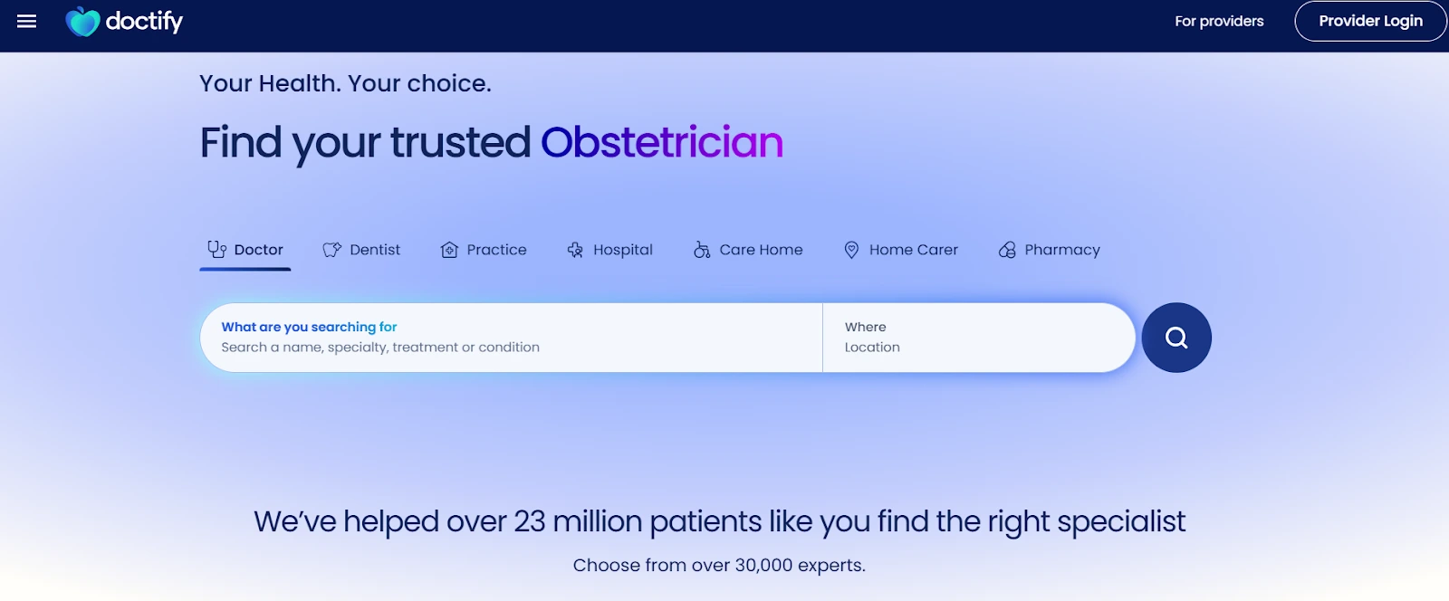 an image showing Doctify homepage details