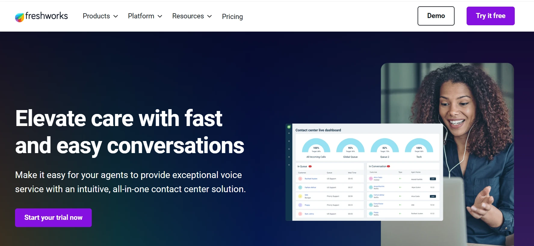 an image showing Freshcaller homepage details
