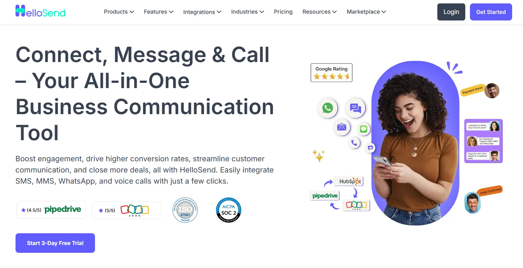  an image showing HelloSend homepage details