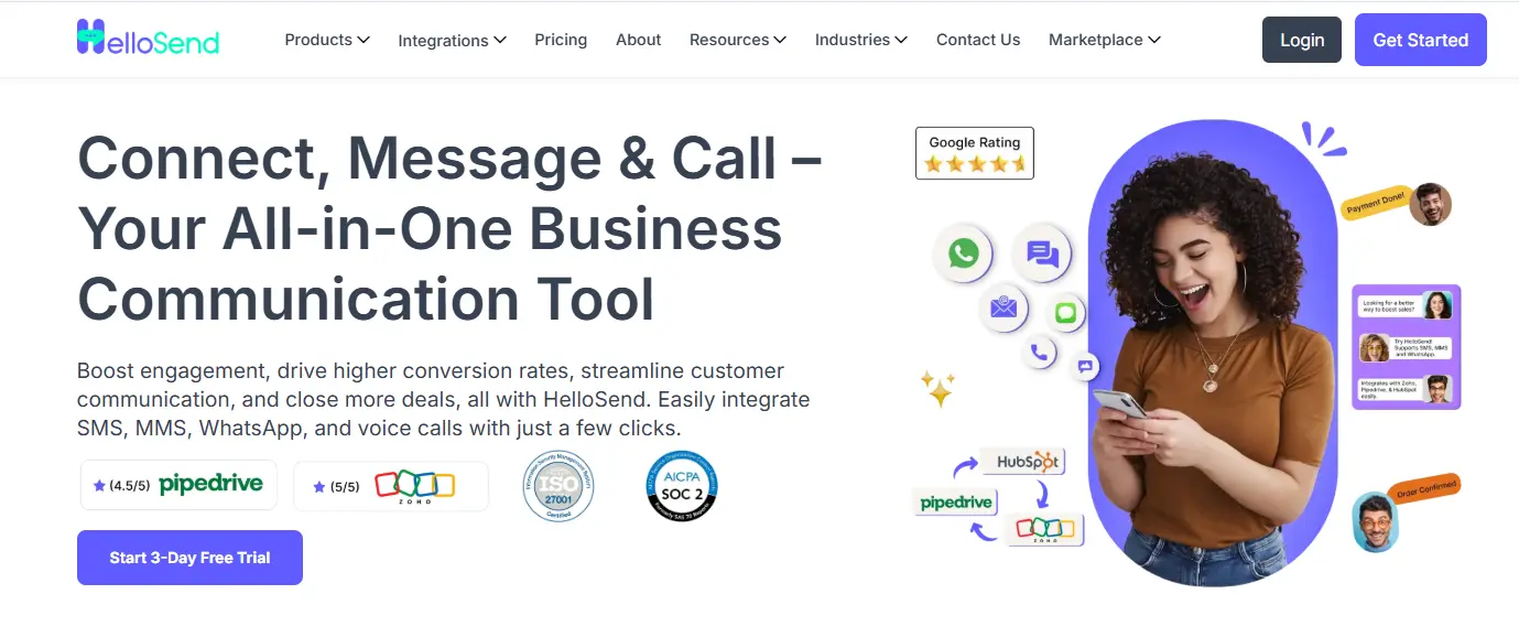 an image showing HelloSend homepage details