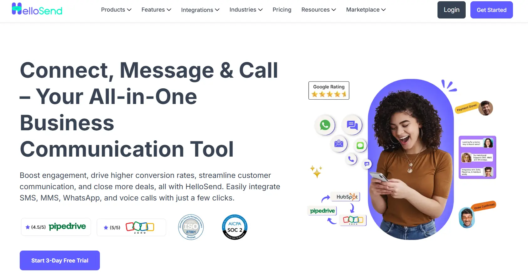 an image showing HelloSend homepage details