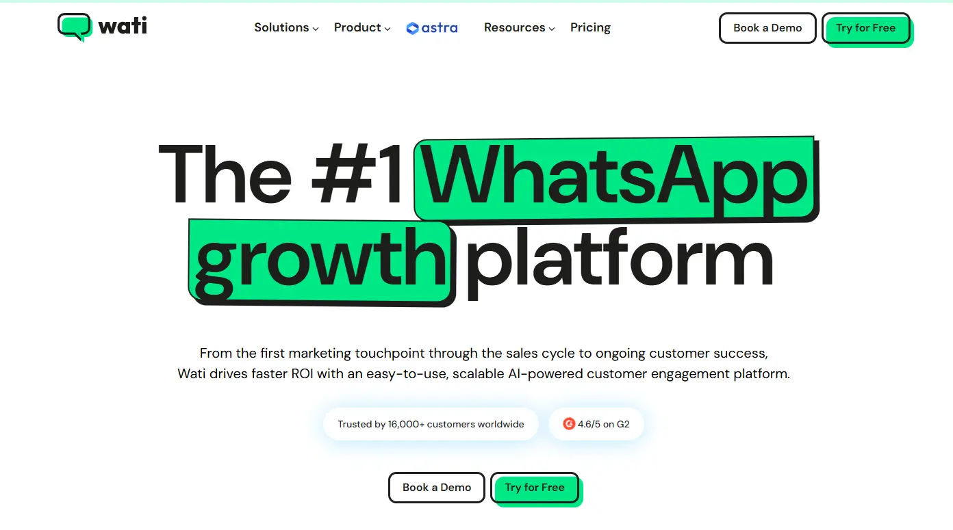 an image showing Wati homepage details