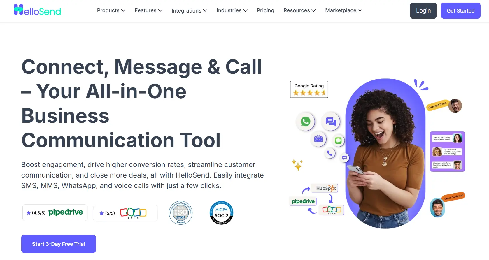 an image showing HelloSend homepage details