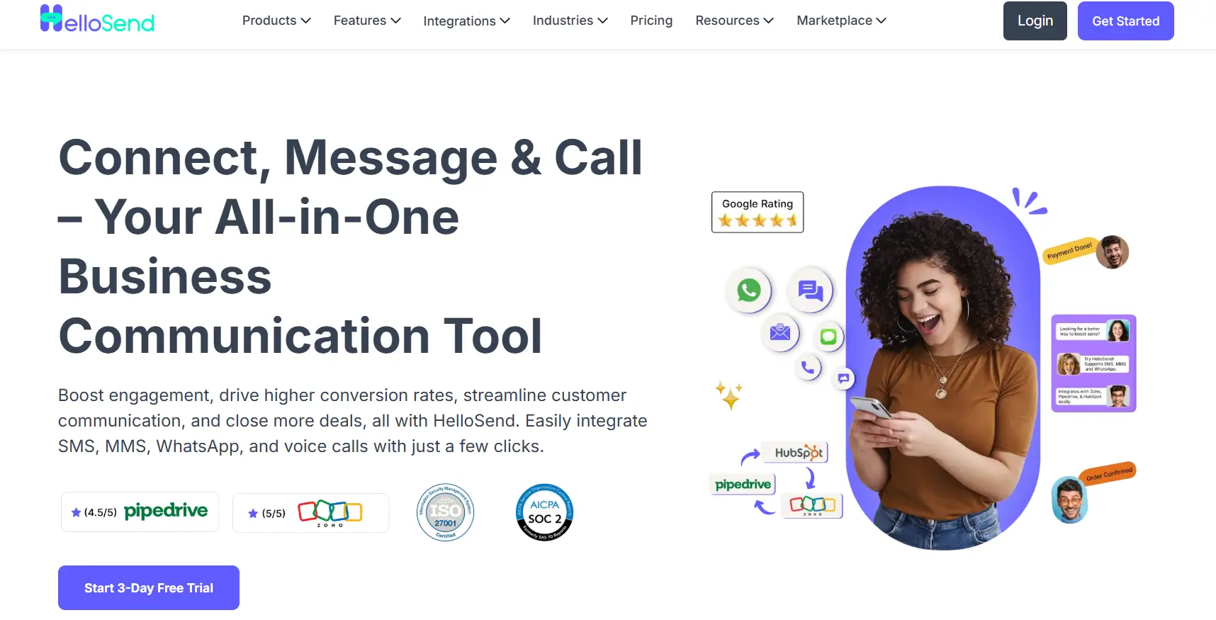 a image showing HelloSend Homepage details