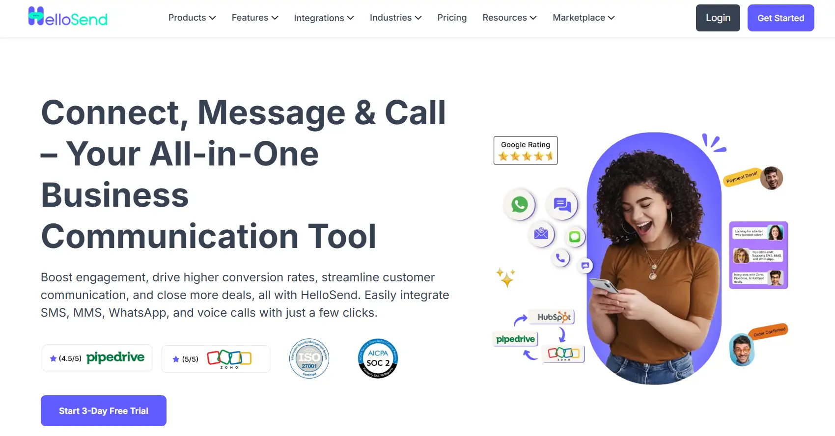 a image showing hellosend homepage details.
