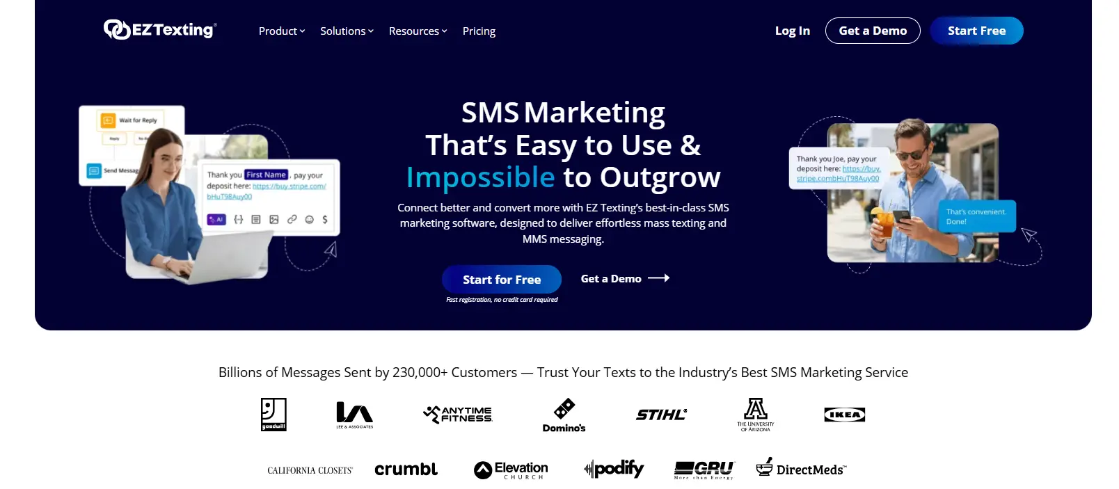 an image showing EZ Texting homepage details.