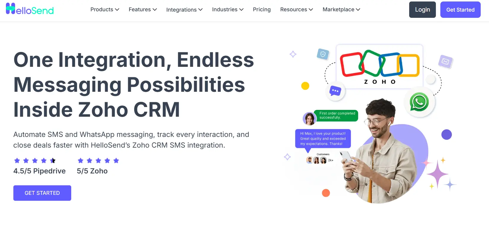 a image showing details of hellosend zoho crm page