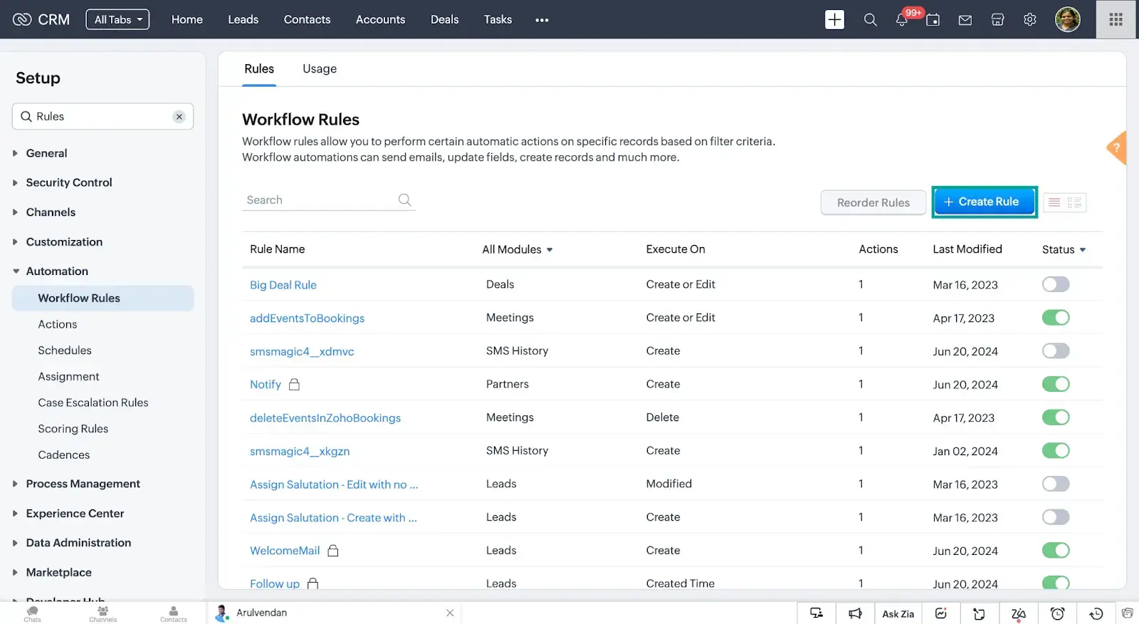 an image showing how do you set up workflow rules in zoho crm