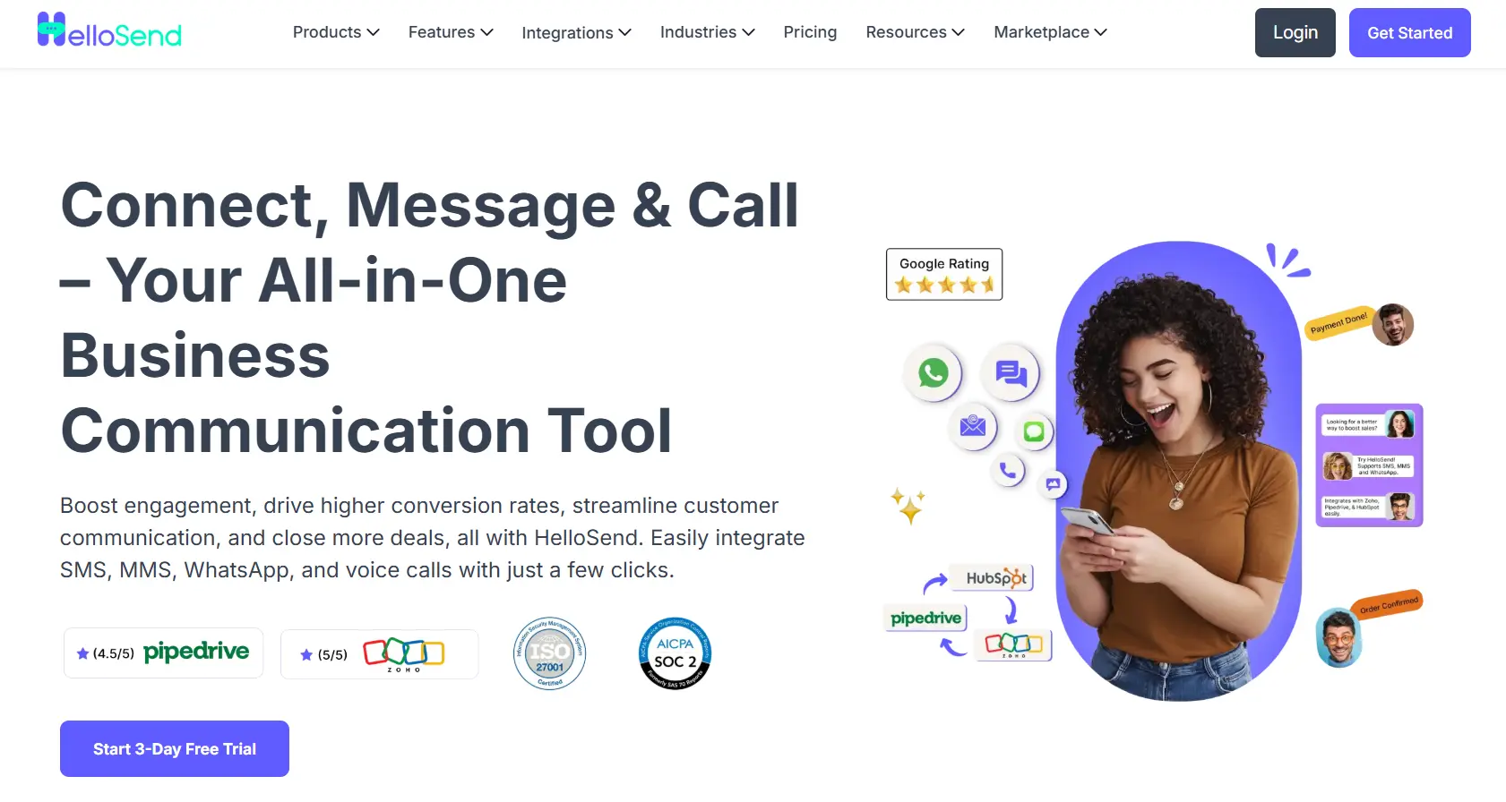 an image showing HelloSend homepage details