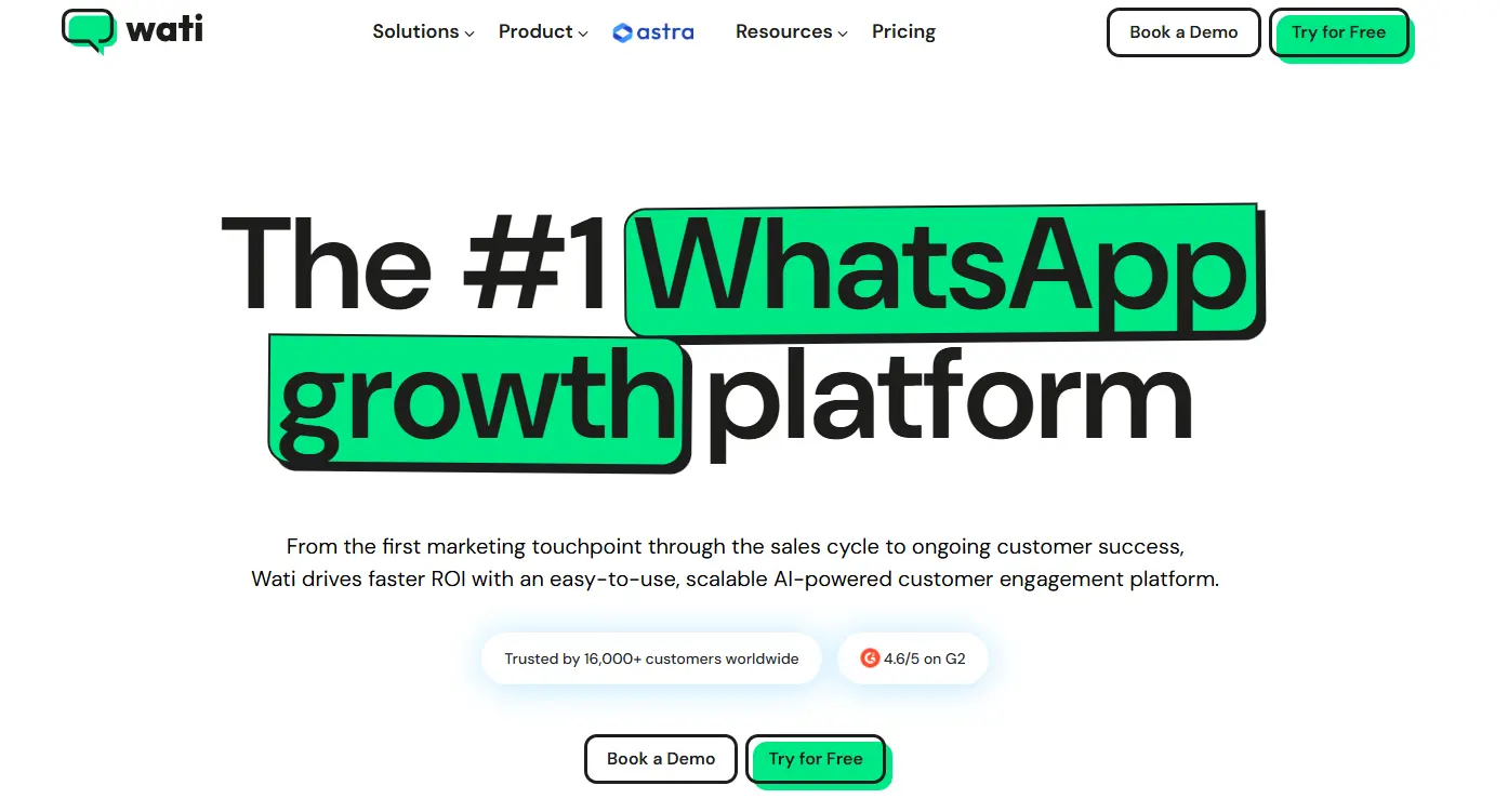 an image showing Wati homepage details