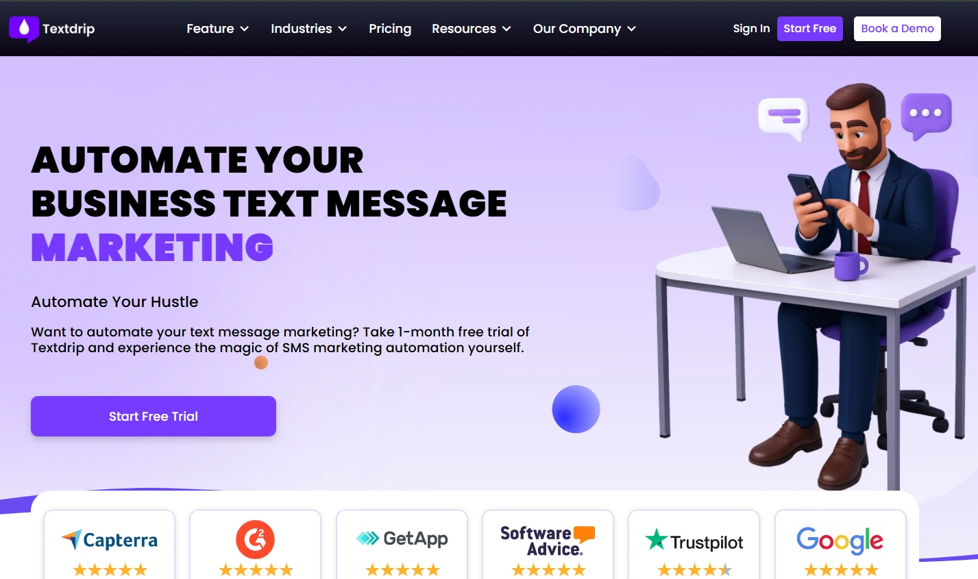  an image showing TextMagic homepage details
