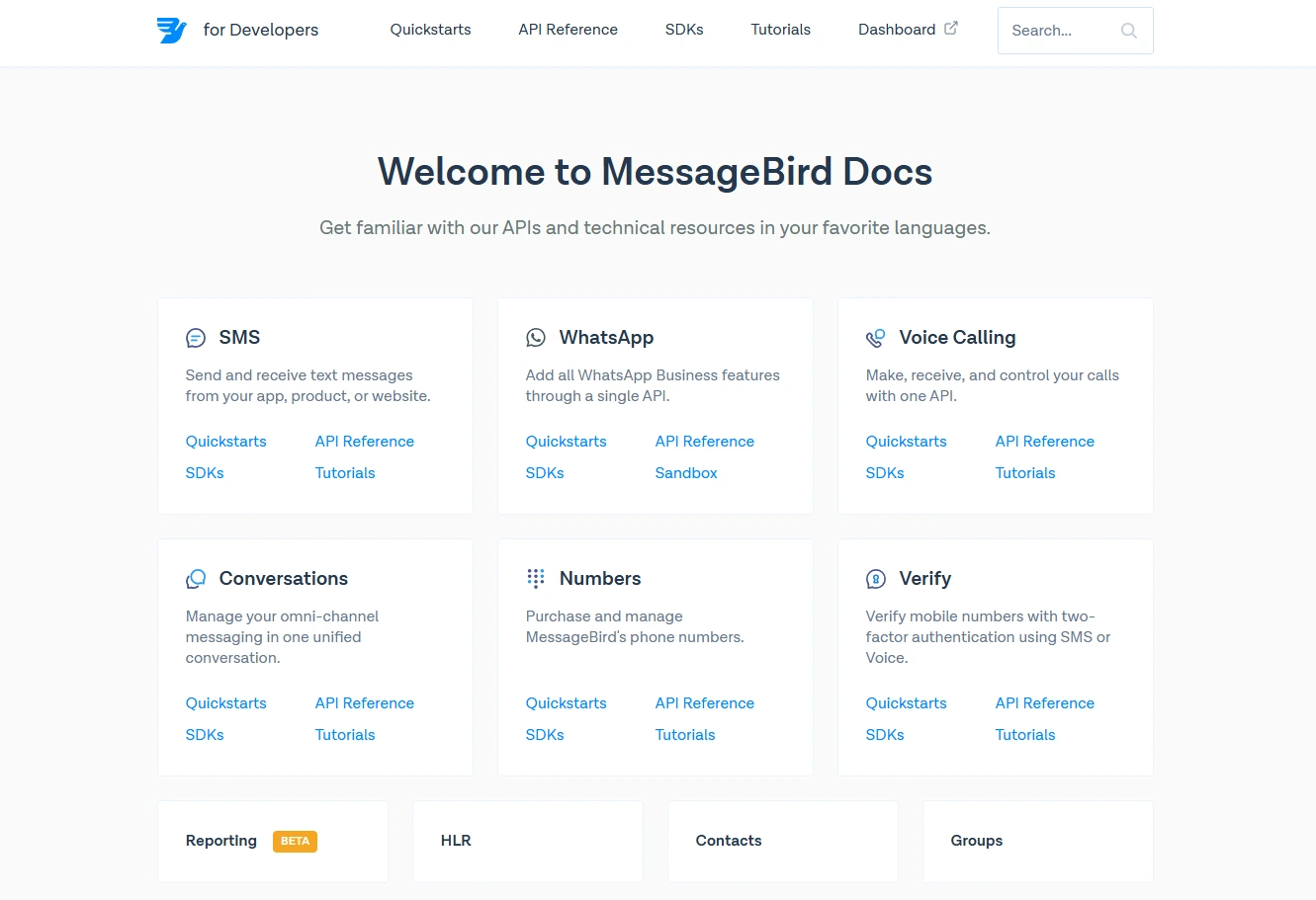 an image showing MessageBird homepage details