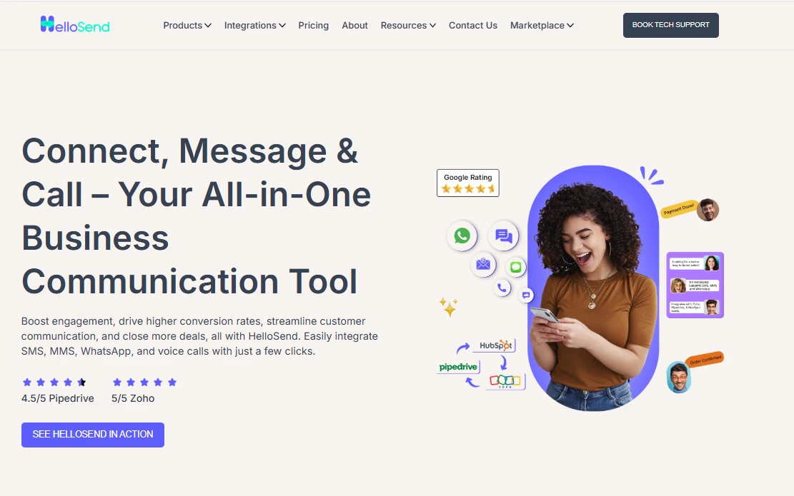 an image showing HelloSend homepage details