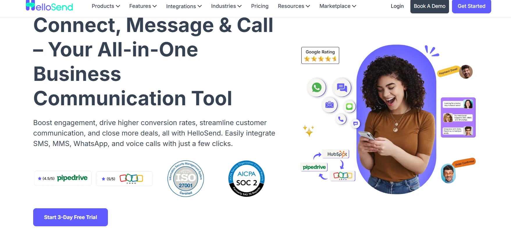 Image showing the homepage of HelloSend