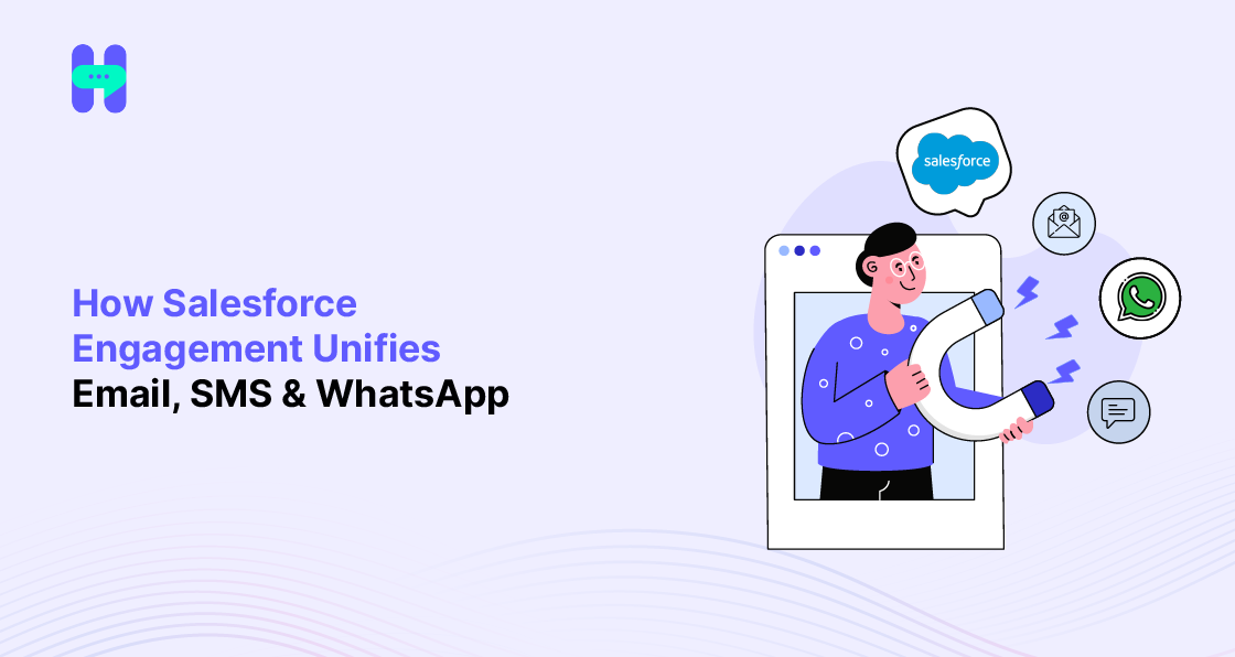 a banner image showing how salesforce engagement unifies email, sms and whatsapp