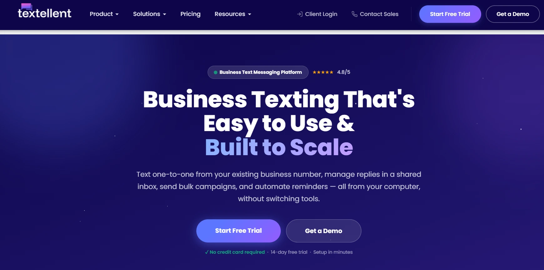 Image shows the homepage of Textellent