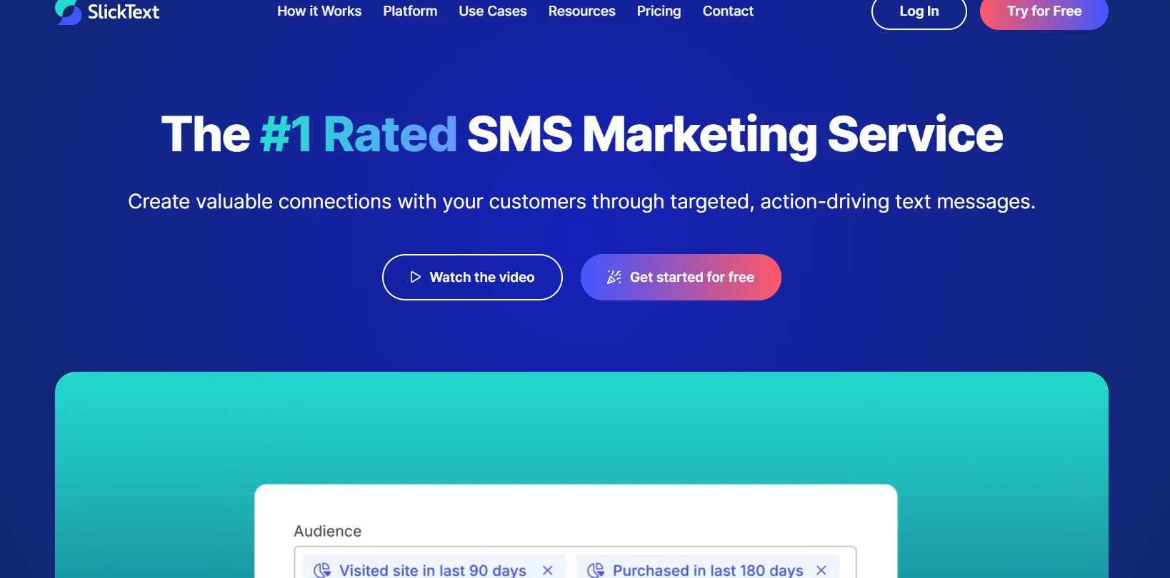 Image shows the homepage of SlickText