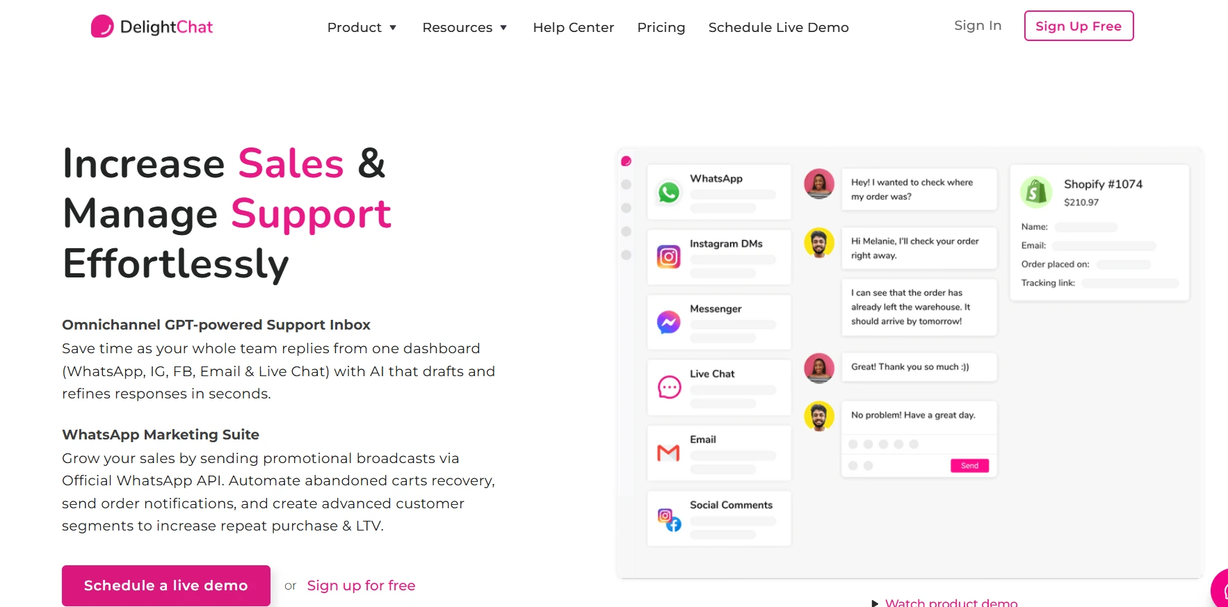 Homepage of DelightChat