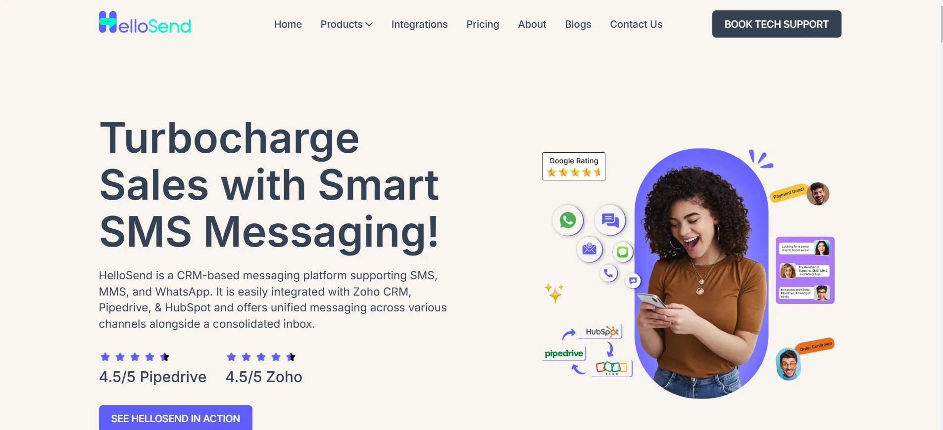 HelloSend SMS messaging page