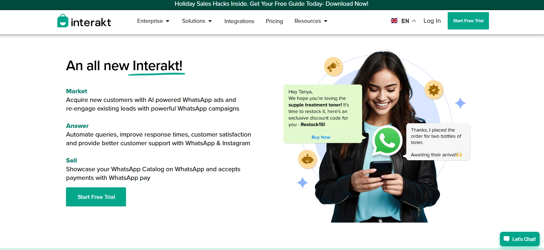 Image shows the homepage of Interakt