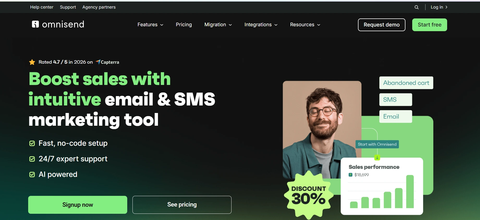Omnisend SMS marketing page