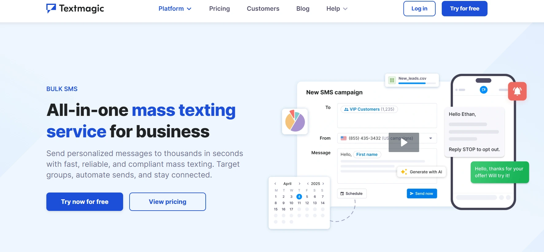 TextMagic SMS Marketing page