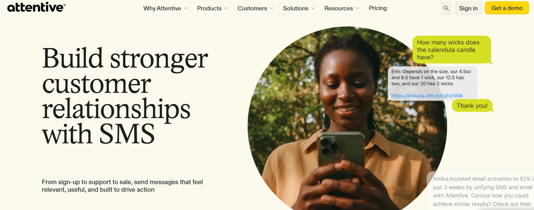 Attentive SMS marketing page