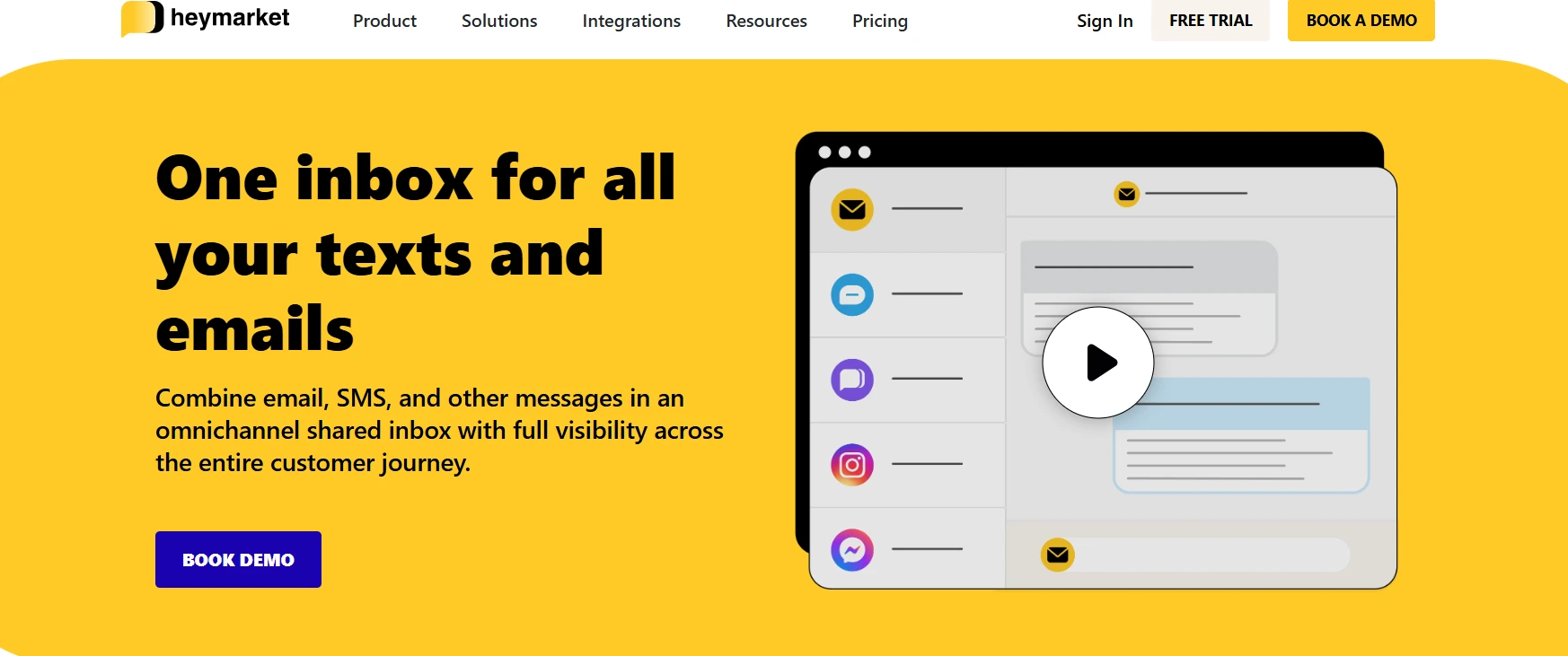 Image shows the SMS marketing page of Heymarket