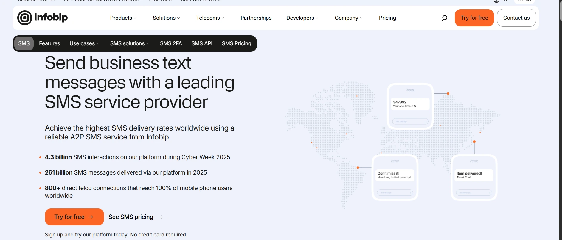 Image shows the SMS marketing page of Infobip