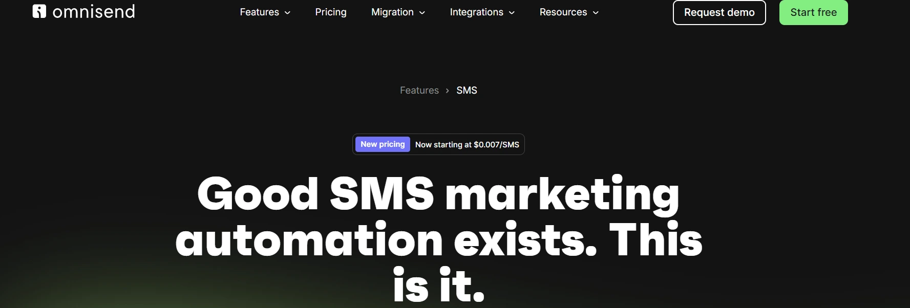 Image shows the SMS marketing page of Omnisend