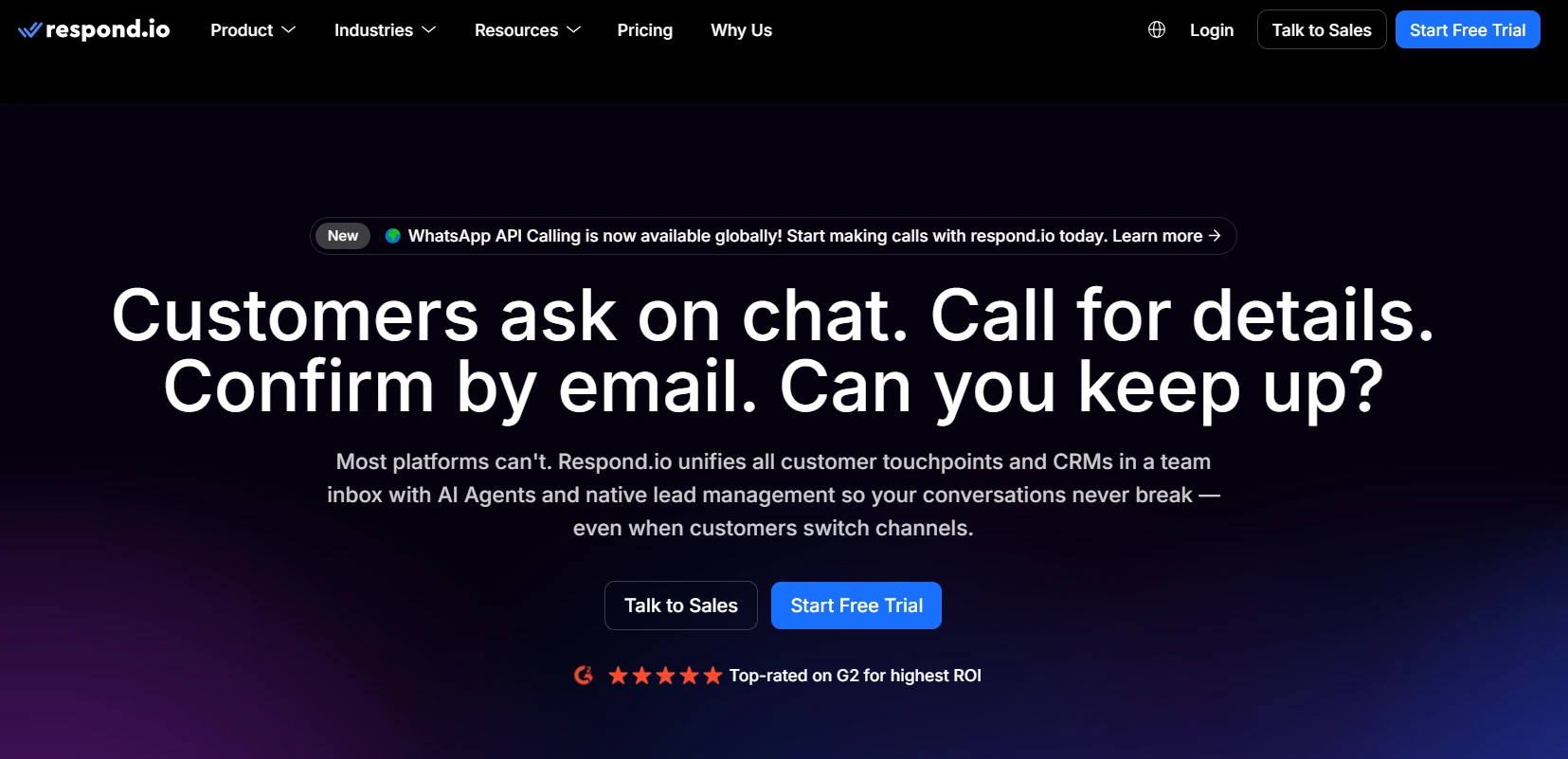respond.io homepage