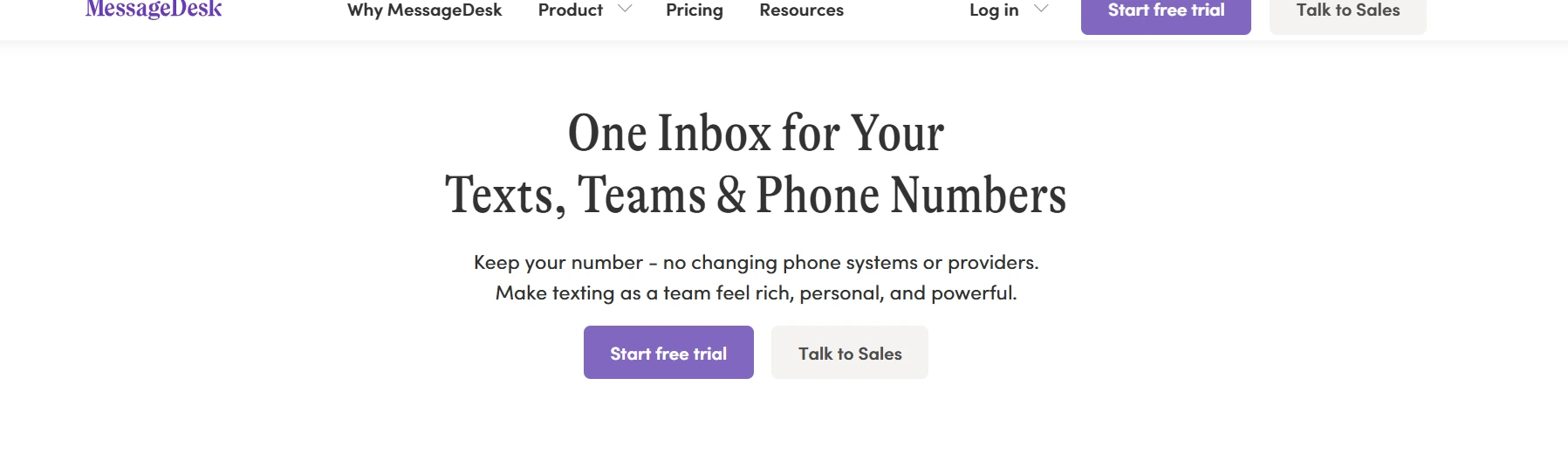 Homepage of MessageDesk