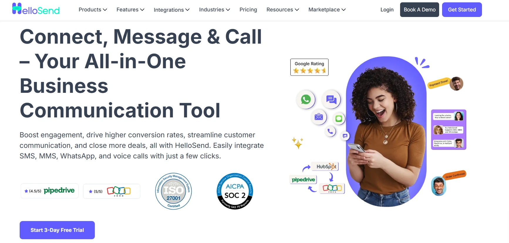 home page for HelloSend