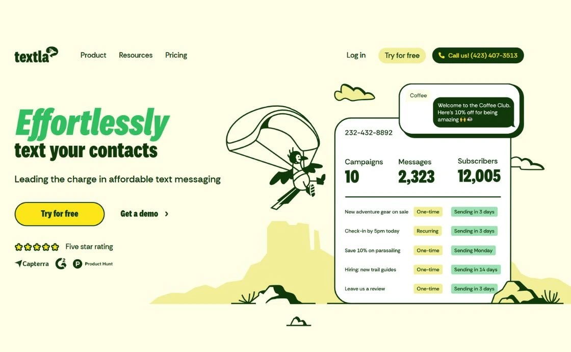 Homepage of Textla